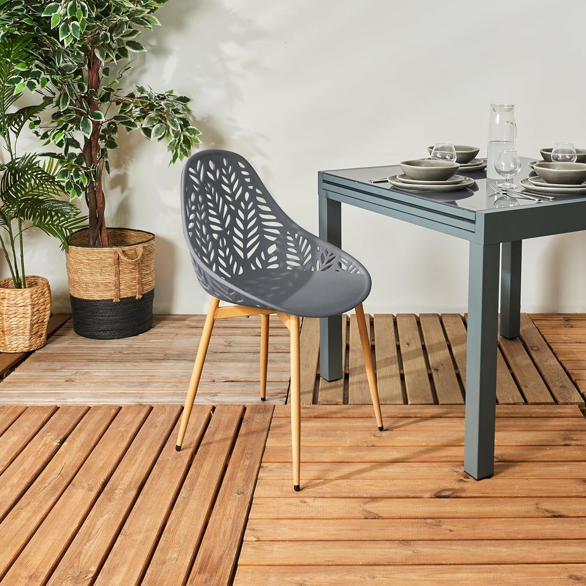 HOME DECO FACTORY, HDO0331, Set van 4 Grijze Lucena stoelen, tuinmeubelen, buitenzit, 52,3 x 83,4 x 53,3 cm, zithoogte 45 cm, Grijs