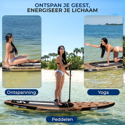 SereneLife Opblaasbaar Stand-Up Paddleboard - Antislip SUP Paddle Board met Peddel, Pomp, Leash en Accessoires - voor Volwassenen en Jeugd - QUORE