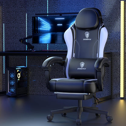 Dowinx Gaming Chair, Ergonomic PU Leather Gamer Chair with Lumbar Support, PC Chair with Widened Backrest, Maximum Load 150 kg, White - QUORE