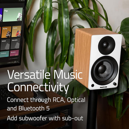 Fluance Ai41 2-weg 2.0 stereo boekenplankluidsprekers met 5" drivers, 90W versterker voor draaitafel, tv, pc en Bluetooth 5 draadloze muziekstreaming (zwarte as)