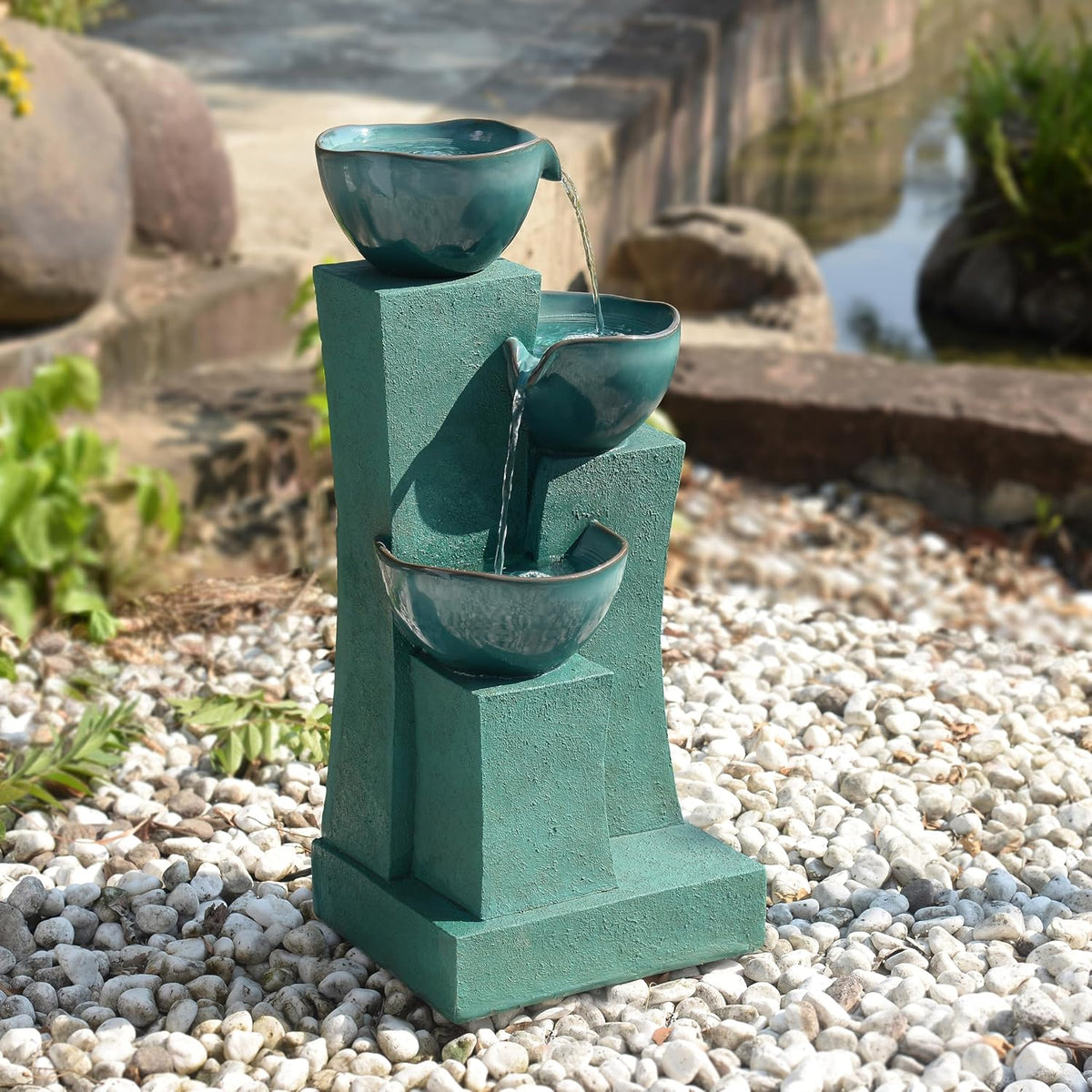 Teamson Home 28,54 inch 3 verdiepingen outdoor waterfontein met LED-verlichting, groen, Teamson Home