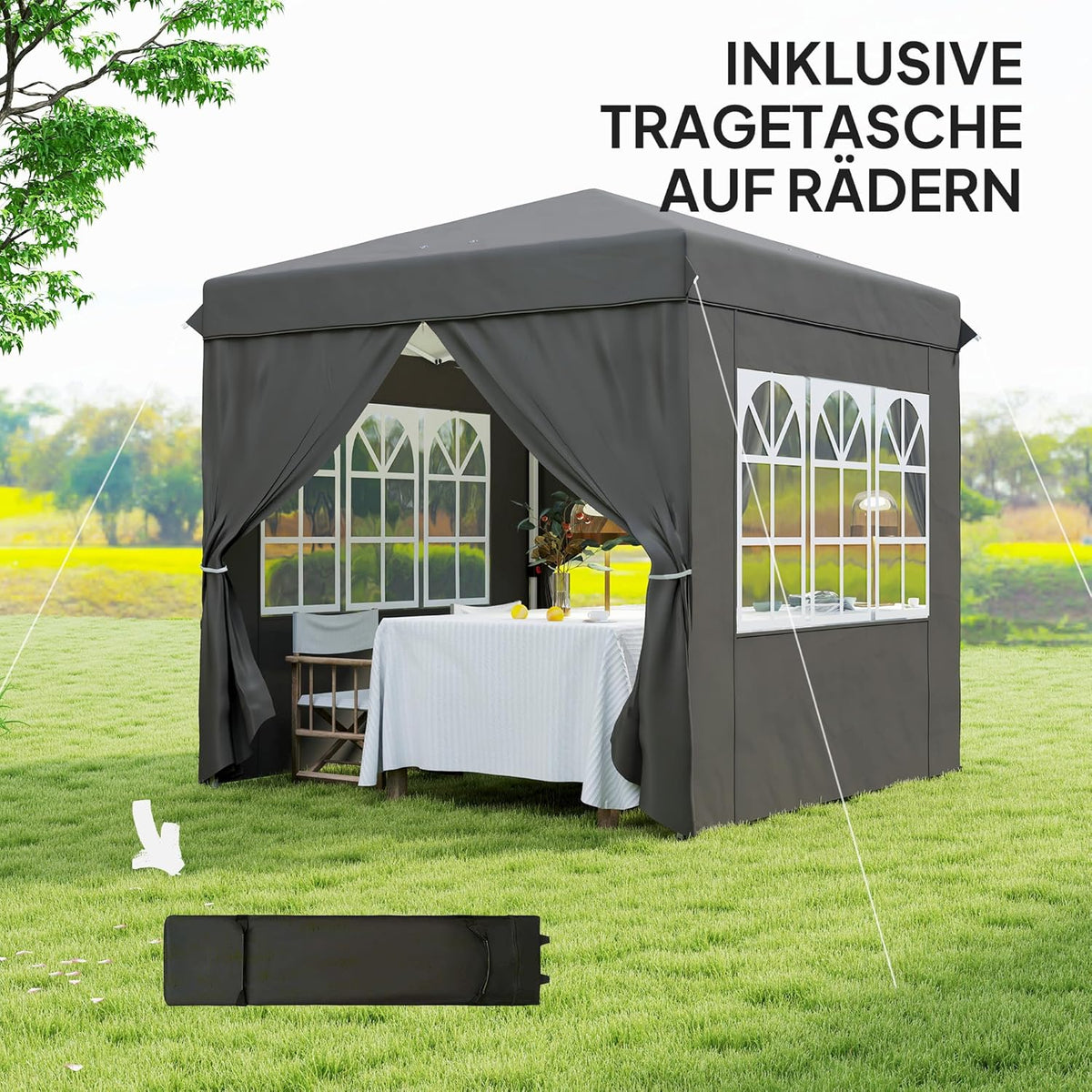 Paviljoen – Tuinpaviljoen – Vouwtent – Partytent – Campingtent – Pop-up Snel Op te Zetten – UPF 50+ UV Bescherming – 2,5x2,5m – Donkergrijs