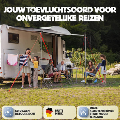 Autoluifel | 2,2 x 2,5 m Zonnescherm met 3 x Keder en 2 x Telescopische Stokken | Zonnescherm Camping Busluifel Auto Camper Keder