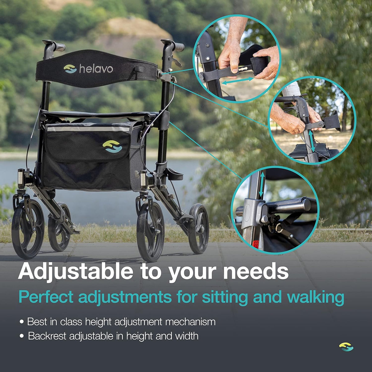 HELAVO opvouwbare premium rollator met zitting - Individueel instelbare aluminium rollator - Perfect voor thuis en buitenshuis