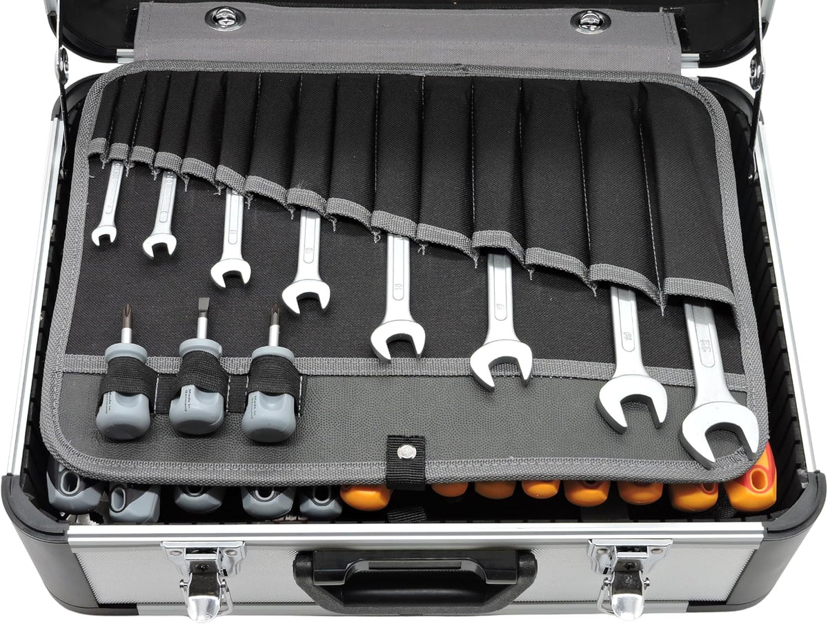 FAMEX 419-43 Professionele aluminium gereedschapskoffer, 191-/275-delig, met omvangrijke gereedschapsset en steeksleutelset 4-32 mm