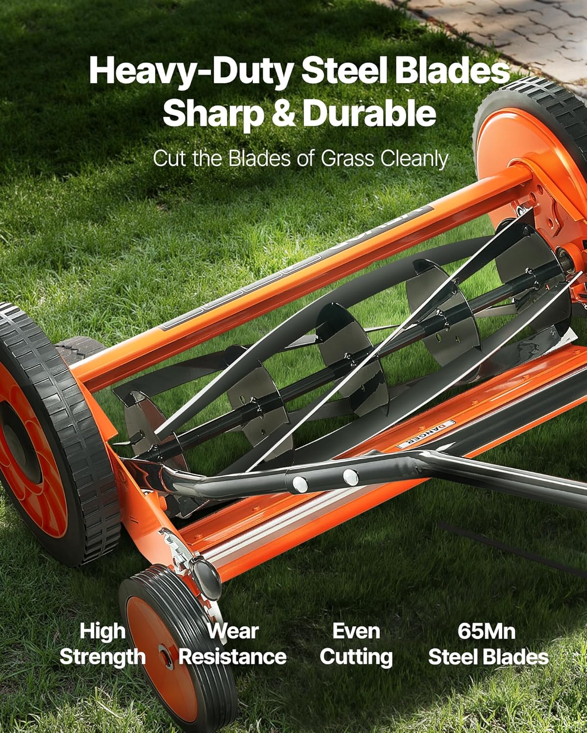VEVOR Duwhaspel grasmaaier 45,7 cm, 5 messen handmatige duwmaaier zonder motor, 3,5-6,2 cm verstelbare maaihoogte, achterloopgrasmaaiers met grasopvangzak voor groene gazons, opritten, binnenplaatsen