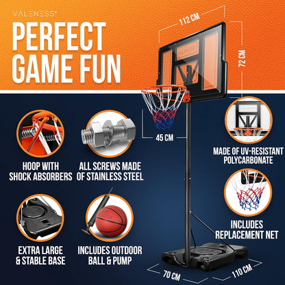 Basketball Hoop Outdoor - [135 to 305 cm] Height Adjustable and Weatherproof Basketball Stand - Professional Outdoor Basketball Hoop with Basketball and Pump for Kids and Adults - QUORE