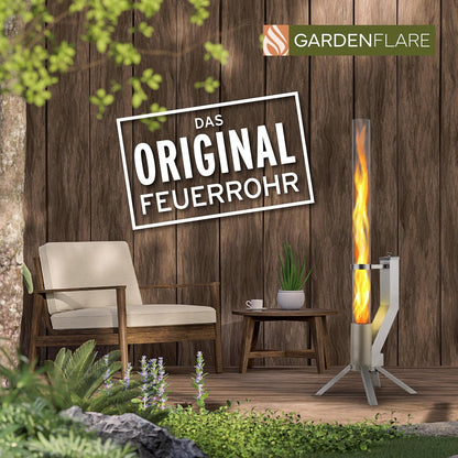 Fire tube, stainless steel fire column and pellet torch for a great atmospheric fire, elegant patio heater and garden fireplace, alternative to your patio and garden, silver - QUORE