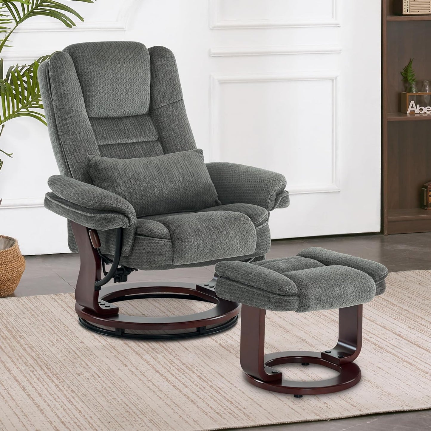 Fauteuil – Relaxstoel – Draaifauteuil – Leesstoel – Loungechair – 360° Draaibaar – Verstelbare Rugleuning – Inclusief Hocker – Grijze Stof – Max 120 kg