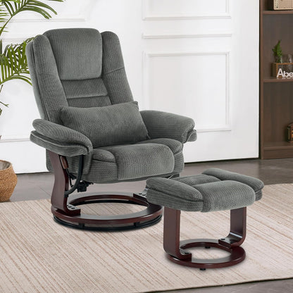 Fauteuil – Relaxstoel – Draaifauteuil – Leesstoel – Loungechair – 360° Draaibaar – Verstelbare Rugleuning – Inclusief Hocker – Grijze Stof – Max 120 kg