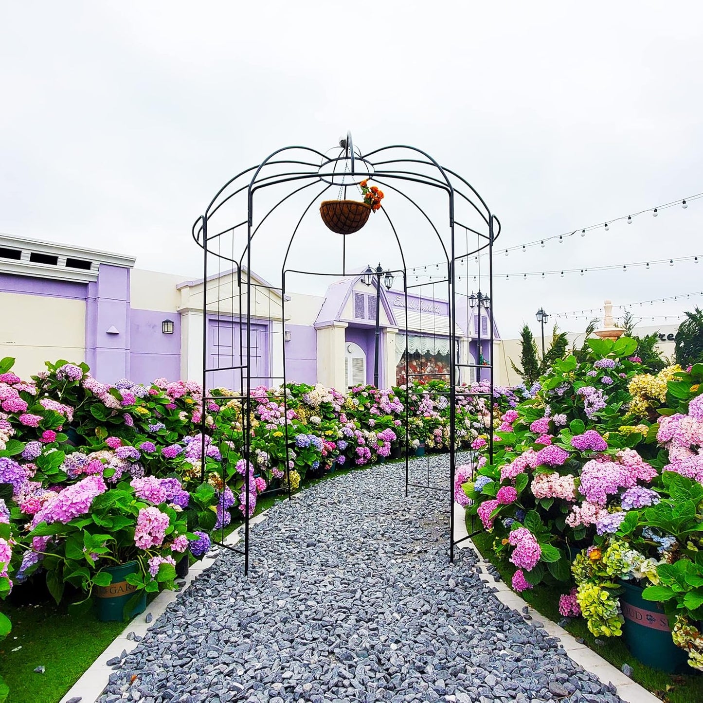 106,7 "L x 81,5" H x 81,5 "W Tuin prieel vogelkooi vorm metalen tuinhuisje pergola paviljoen, tuin roos paviljoen boog, ijzeren frame tuinhuisje geweldig voor achtertuin, gazon, bruiloft