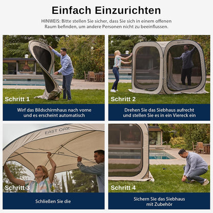EAST OAK Pop-up tent voor 1-2 personen, mini-paviljoen, opvouwbaar, tent voor camping, tuin, terras, werptent, waterdicht, UPF 50+ uv-bescherming, 360° ventilatie, anti-muggen, met draagtas, beige