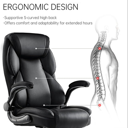 Bureaustoel – Kantoorstoel – Computerstoel – Gamestoel – Office Chair – PU-leder – 90° Opklapbare Armleuningen – Ergonomische Lendensteun