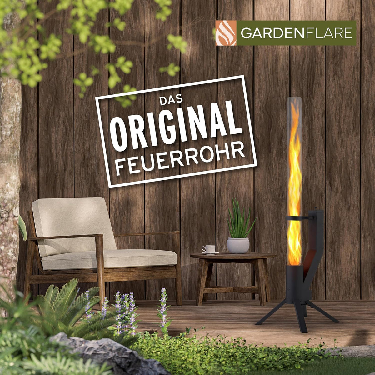 Vuurbuis, roestvrijstalen vuurzuil en pelletfakkel voor een geweldig sfeervuur, elegante terrasverwarmer en tuinhaard, alternatief voor je terras en tuin (zwart gepoedercoat)