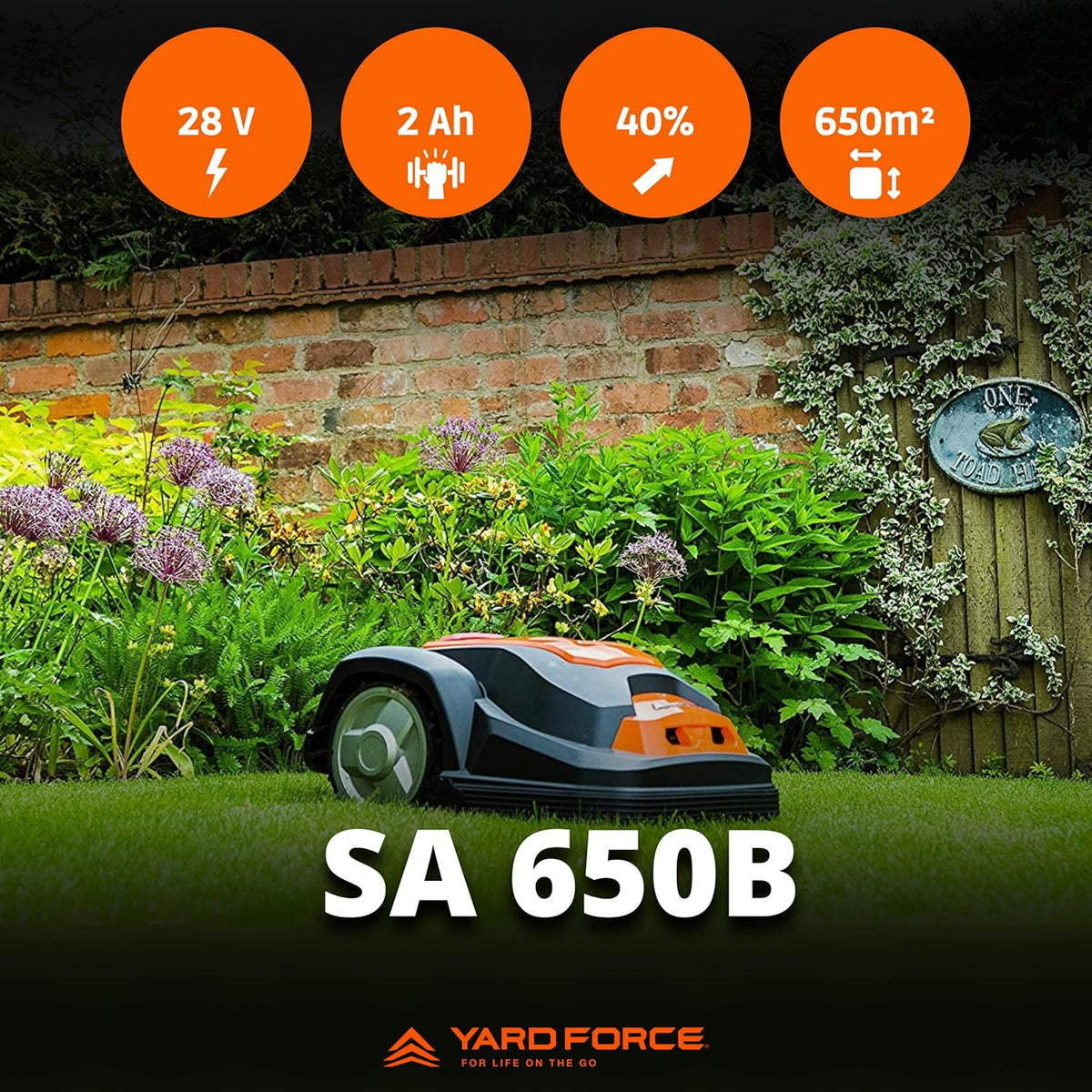 Yard Force FORCE SA650B Robotmaaier, tot 650 m², zelfrijdende grasmaaier, robot met bluetooth en app-bediening, borstelloze motor, 40% helling en 28 V/2,0 Ah lithium-ion accu, 650 m²