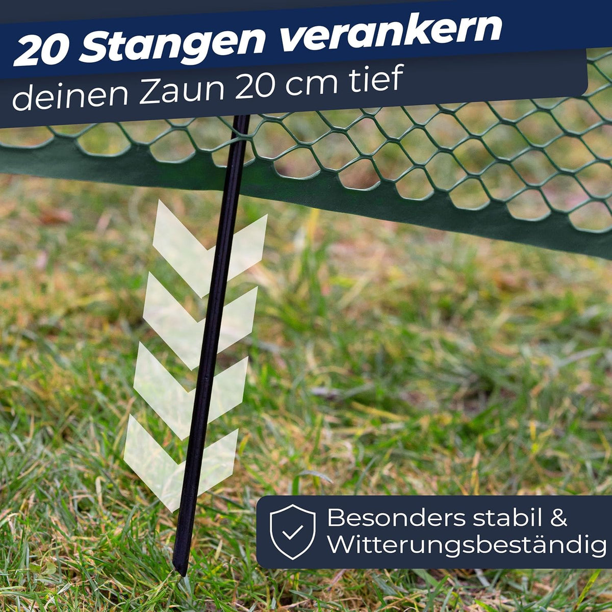 Chicken fence, 120 cm high, 25 m long, the fence for dogs or small animals is particularly tight mesh, stable - no sagging, 20 x fixings, dog fence garden - green
