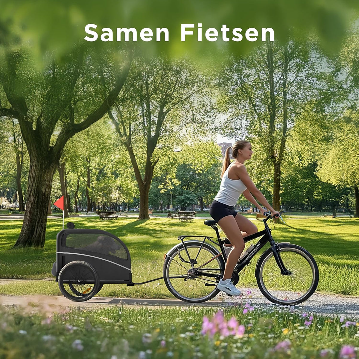 Hondenfietskar 40Kg – Hondenfietskar Opvouwbaar – Fietskar Hond – Hondenkar Voor Fiets – Hondenwagen – Geschikt Voor Alle Fietsen – Incl. Reflectoren & Vlag