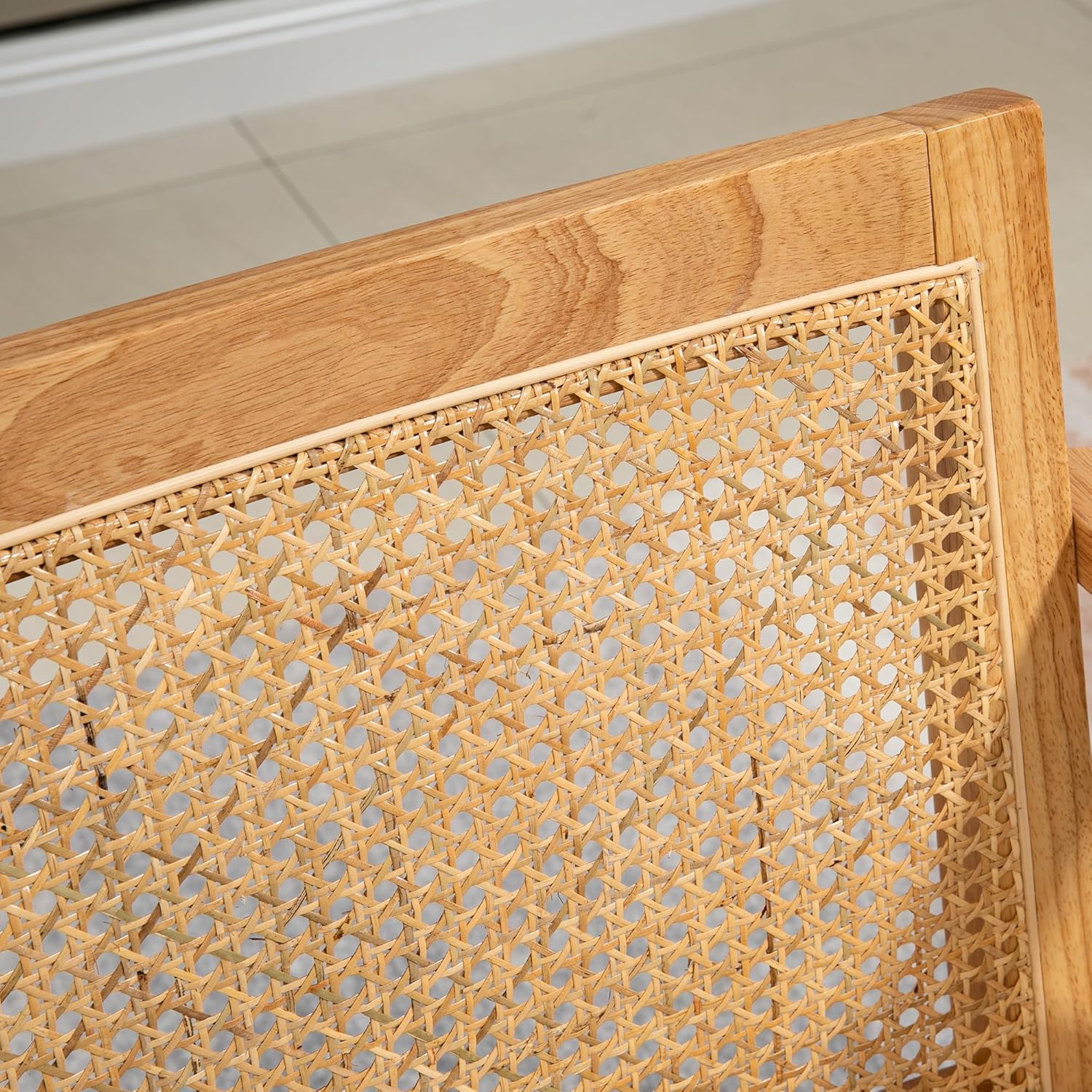 HOMCOM Sessel Wohnzimmer Relaxsessel mit Armlehnen, Sitzkissen, Loungesessel mit Rattan-Rückenlehne, Lesesessel mit Leinen-Optik, Holzrahmen, Polstersessel für Schlafzimmer Creme - QUORE
