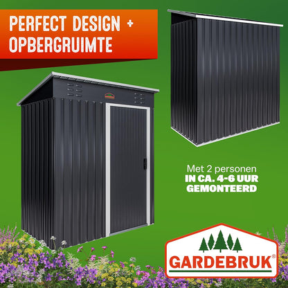 GARDEBRUK Garden house 185x165x90cm 1.5m2 Sliding Door 20kg Tool Holder Safety Gloves Ventilation Stainless Steel Sloping Roof Anthracite - QUORE