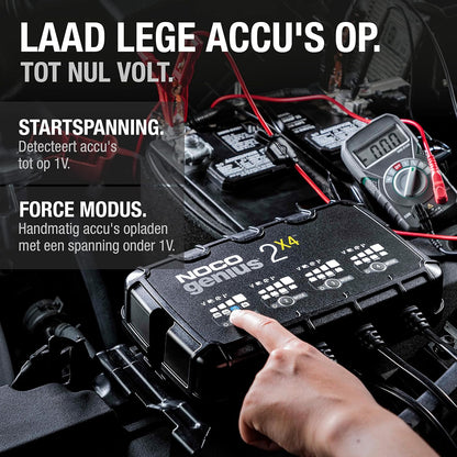 NOCO GENIUS2X4, 8A 4-Bank Automatische Oplader (2A per Bank), 6V en 12V Batterijlader, AGM, SLA, Gel en Lithium Auto-Acculader, Onderhoudslader, Druppellader en Desulfator - Auto, Motorfiets, ATV, RV