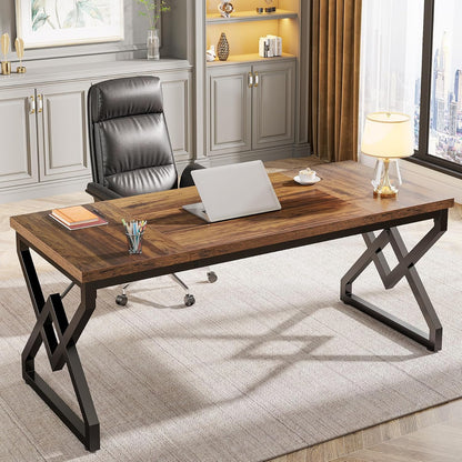 Tribesigns 160cm Executive Desk, Large Office Computer Desk with Extra Thick Wood Table Top and Metal Frame, Modern, Simple Workstation Writing Desk, Study Desk for Home Office, Vintage