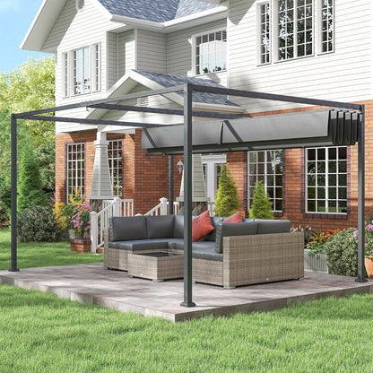 Pergola – Tuinpaviljoen – Overkapping – Terrasoverkapping – Vrijstaand – Schuifdak – Staal Met Poedercoating – Water- En UV-Bestendig Polyesterdak – 400x300x222 cm