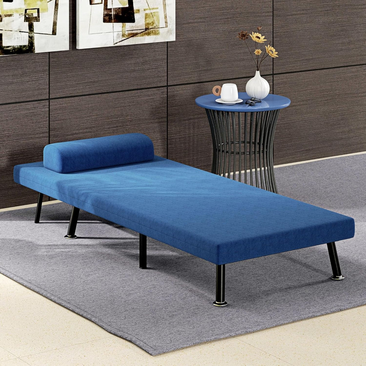 HOMCOM Schlafsessel, Klappbett mit Bettfunktion, Rückenkissen, Klappbar Relaxsessel mit Leinenoptik, Verstellbarer Rückenlehne, 75 x 70 x 75 cm, Dunkelblau - QUORE