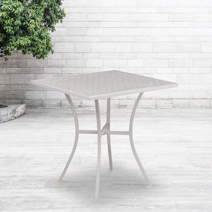 Flash Furniture Oia Commerciële Rang Outdoor Stalen Patio Tafel, Metaal, Lichtgrijs, 28' Vierkant
