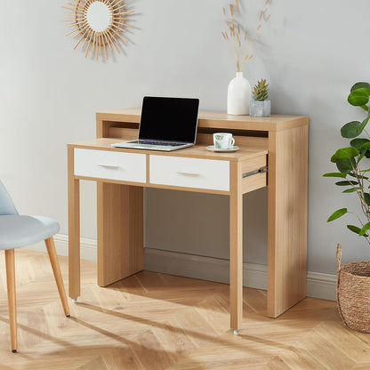 BAÏTA - Uitschuifbaar bureau Studio wit en eikeneffect, 98,5 cm