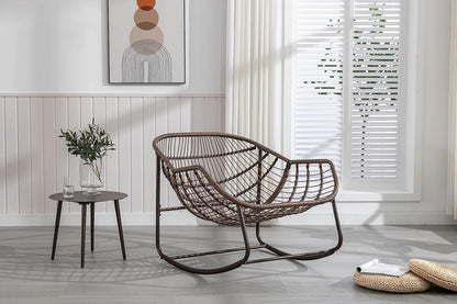 Rattan Schommelstoel – Schommelstoel Tuinstoel Rocking Chair Draaistoel Balkonstoel – Handgeweven Synthetisch Rattan – Stevig Stalen Frame – Inclusief Zacht Kussen – Weerbestendig Grijs
