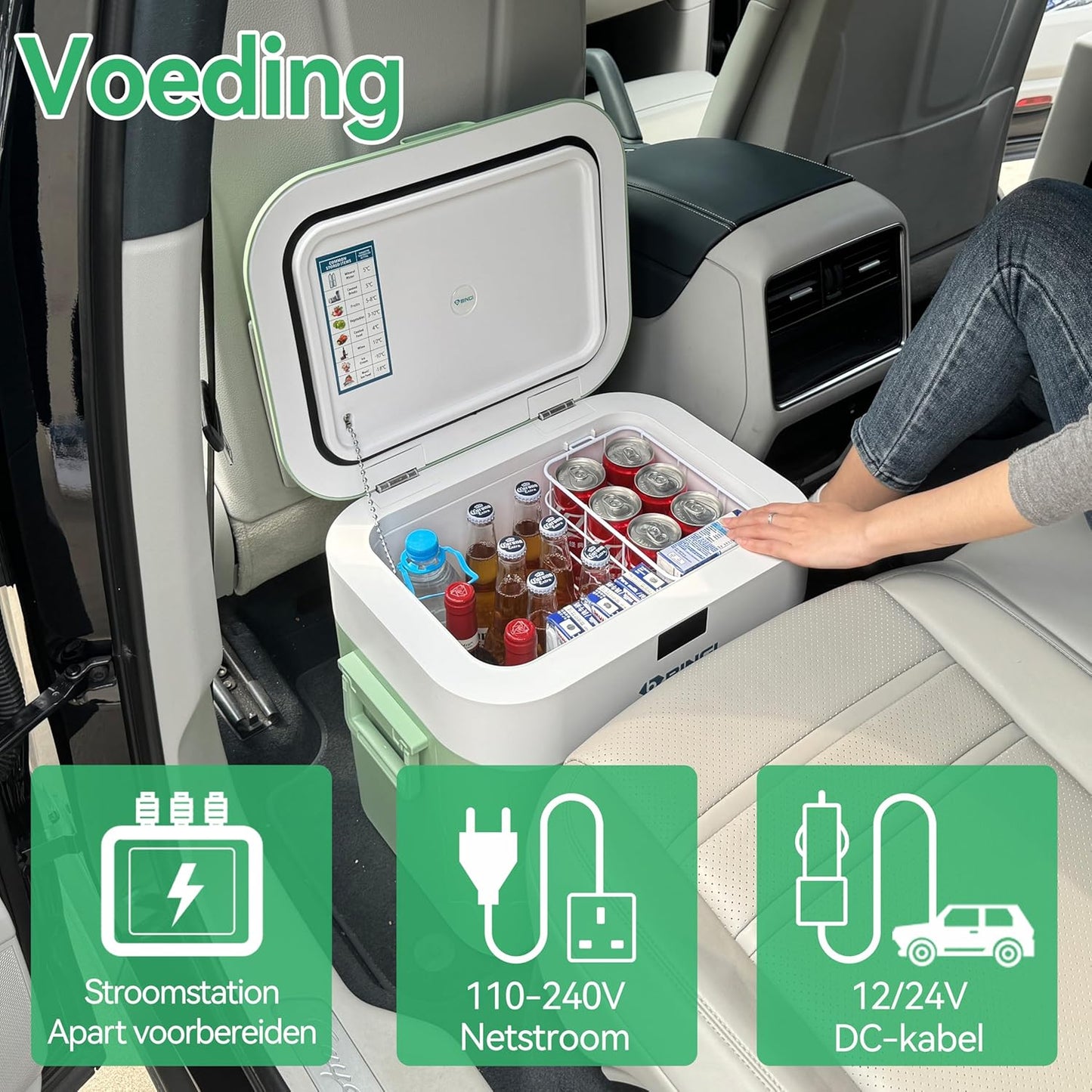 BINGI Compressor Koelbox, 22 Liter Draagbare Auto Koelkast, 12/24 V DC en 230 V AC, Mini-koelkast Voor Auto, Vrachtwagen, Camping, Camper en Thuis