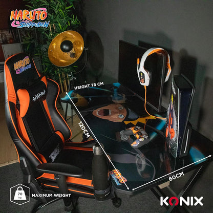 Konix Naruto Shippuden Gamingtafel, 121 x 69 x 76 cm, Y-vorm, houten en metalen tafel, bekerhouder, oortelefoonhouder, Naruto gazonmotief