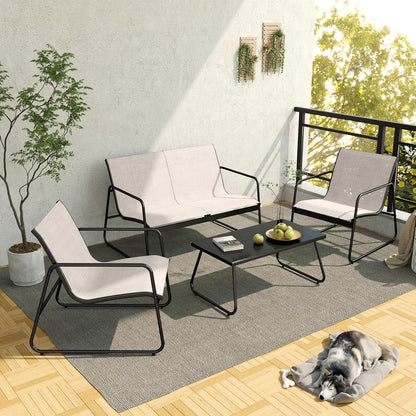 Grand patio Tuinmeubelsets 4-delig, tuintafel en stoelen, gaasdoek, waterdicht, ademend, terrasgesprekssets voor buiten, achtertuin, zwembad (beige)