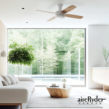 aireRyder Saturn plafondventilator met verlichting en afstandsbediening, stille ventilator met afstandsbediening en dimbare ledverlichting. Diameter 132 cm. Kleur: wit, draaivleugels in dennen/wit.