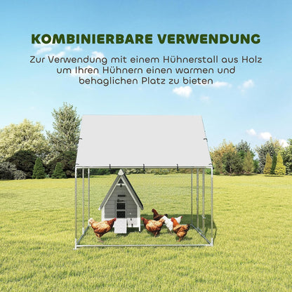 PawHut chicken coop 2x2x2m with access, galvanised steel, weatherproof UV roof, lockable door, chicken coop for rabbits, ducks, geese, silver - QUORE