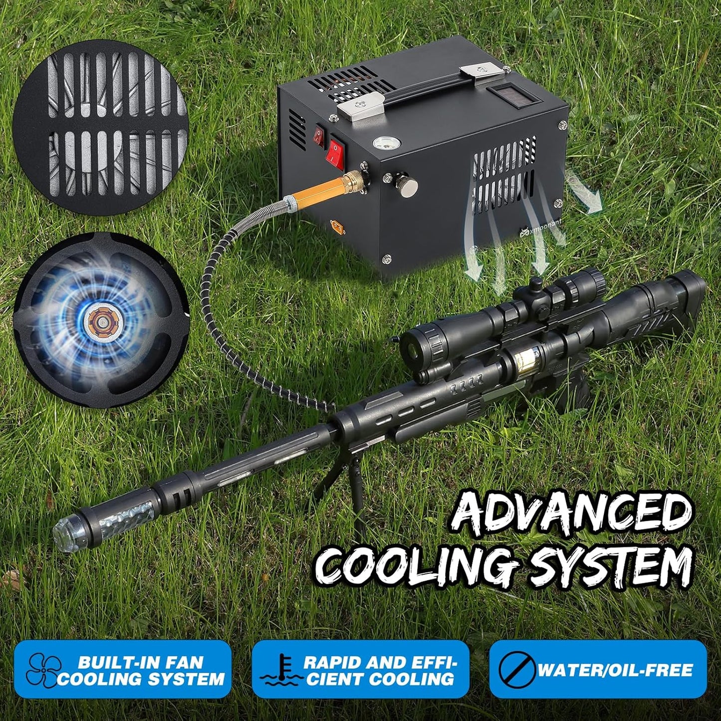 Mxmoonant Draagbare PCP-compressor, 4500 psi/30 Mpa/300 bar, geschikt voor Airsoft, paintballtanks (220 V AC of 12 V autobatterij)