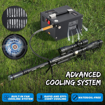 Mxmoonant Draagbare PCP-compressor, 4500 psi/30 Mpa/300 bar, geschikt voor Airsoft, paintballtanks (220 V AC of 12 V autobatterij)