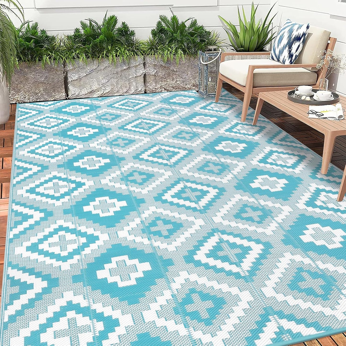 Buiten Vloerkleed - Buitenkleden - Buitentapijt - Opvouwbaar - UV-bestendig - Waterdicht - Buitenmatten - voor Buiten - Balkon - Strand - Picknick -Terras - Rechthoekig - 240 x 300 cm - Turquoise