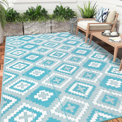 Buiten Vloerkleed - Buitenkleden - Buitentapijt - Opvouwbaar - UV-bestendig - Waterdicht - Buitenmatten - voor Buiten - Balkon - Strand - Picknick -Terras - Rechthoekig - 240 x 300 cm - Turquoise
