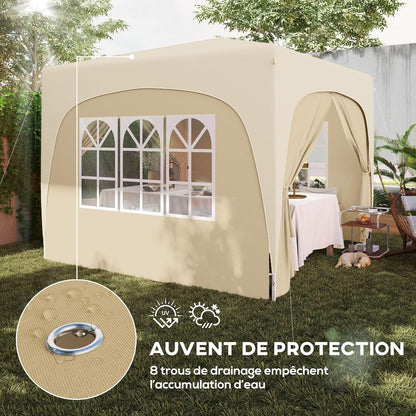 Outsunny Outdoor Gazebo 3 x 3 m Pop Up Folding Height Adjustable with Carry Bag UPF50+ Protection Folding Gazebo for Camping, Festival, Patio, Sand - QUORE