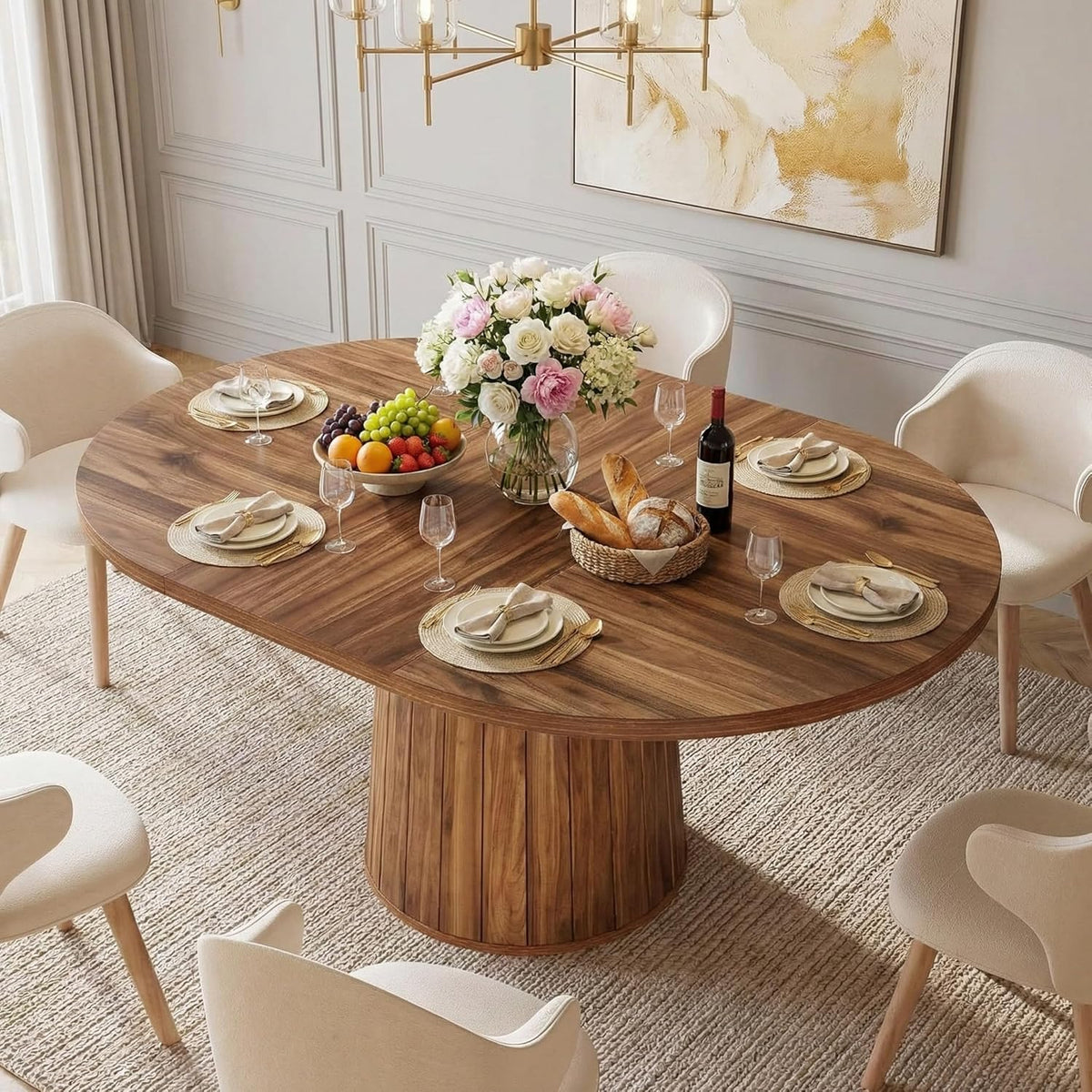 Ovale Eettafel – Eetkamertafel – Tafel – Keukentafel – Houten Tafel – Farmhouse Stijl – 140x100 cm – Stevig Houten Tafelblad - QUORE