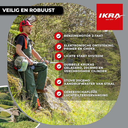 IKRA Benzine multifunctioneel tuingereedschap Multitool IBKH 52-1 4in1: bosmaaier, gazontrimmer, heggenschaar, hoogsnoeier 51,7cm³ 1,5kW