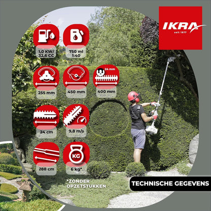 IKRA Benzine multifunctioneel tuingereedschap Multitool IBKH 33-1, 4in1: bosmaaier, gazontrimmer, heggenschaar, hoogsnoeier