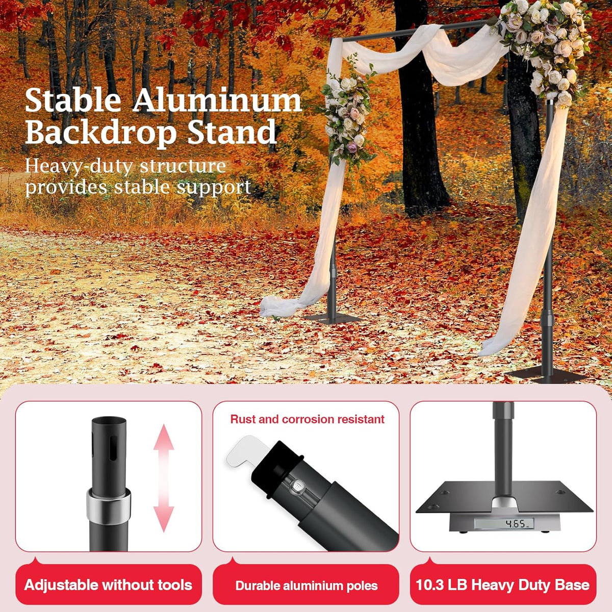 EMART Fotobackground Standaard Stabiel 2,6x3m, Grote Aanpasbare Trouwboog voor Fotostudio, Huwelijk, Banket, Verjaardagsdecoratie, Ballonstand - Zwart