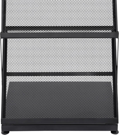 4 Layer A3 Folder Foldable Magazine Stand Display Modern Literature Stand Floor Setup Catalog Racks with Non-Slip Feet for Office Scholarships Schools Black 46 x 37 x 132 - QUORE