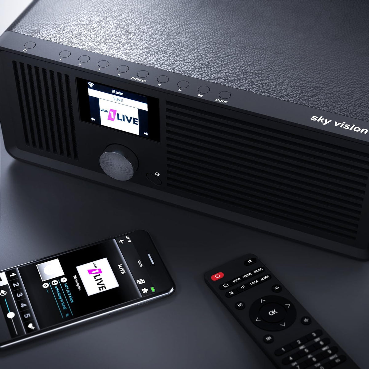 Sky Vision DAB 70 - Stereo DAB+ Internetradio (FM, Wifi, Met AUX-Aansluiting Plus Kabel, Digitale Radio-Wekker, Met Afstandsbediening), Zwart