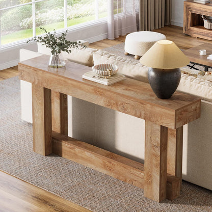 Tribesigns 160 cm Console Table, 2 Tier Halter Table, Rectangular Wooden Side Table Behind the Sofa, Farmhouse Wood Rear for Hallway, Living Room, Light Brown Oak