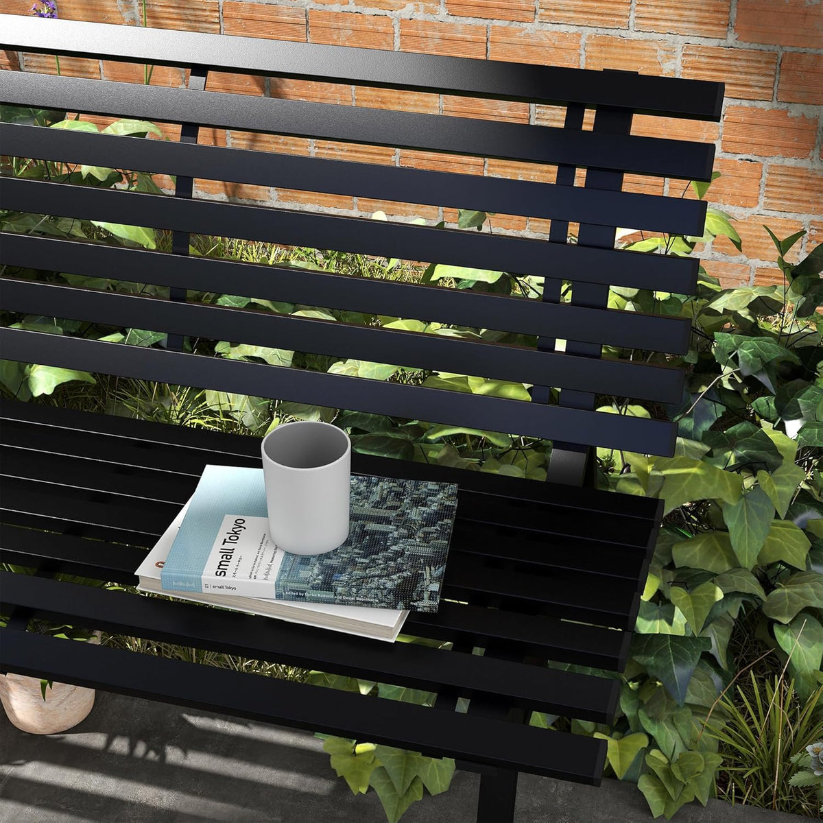 Outsunny 2-Sitzer Garden Bench Alu, wetterfest Sitzbank, UV-Resistant Gartenmöbel mit Lamellen-Design, Parkbank 240 kg load bar, Balcony Bench for Balcony Terrasse, Garten, 123x67x79 cm, Grau