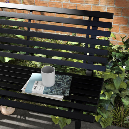 Outsunny 2-Sitzer Garden Bench Alu, wetterfest Sitzbank, UV-Resistant Gartenmöbel mit Lamellen-Design, Parkbank 240 kg load bar, Balcony Bench for Balcony Terrasse, Garten, 123x67x79 cm, Grau