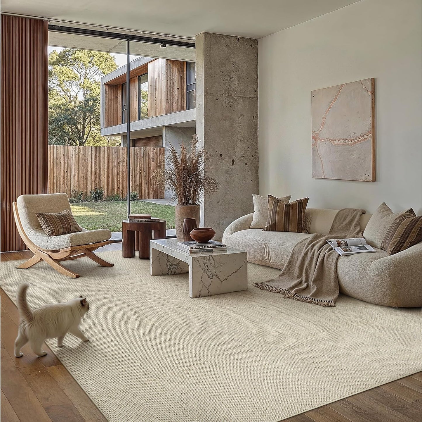 PureCozy Jute Look Woonkamer Tapijt 300x400cm Lichtbruin Groot Vloerkleden Antislip Wasbaar Binnen Buiten Vloerkleed Slaapkamer Kantoor Ontspanningsruimte Carpet Balkon Patio Tuin Rug
